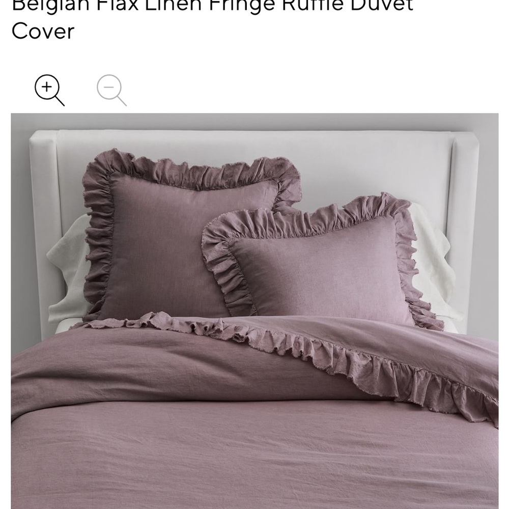Pottery Barn Belgian Flax Linen Fringe Ruffle Duvet Cover - Purple Twin XL